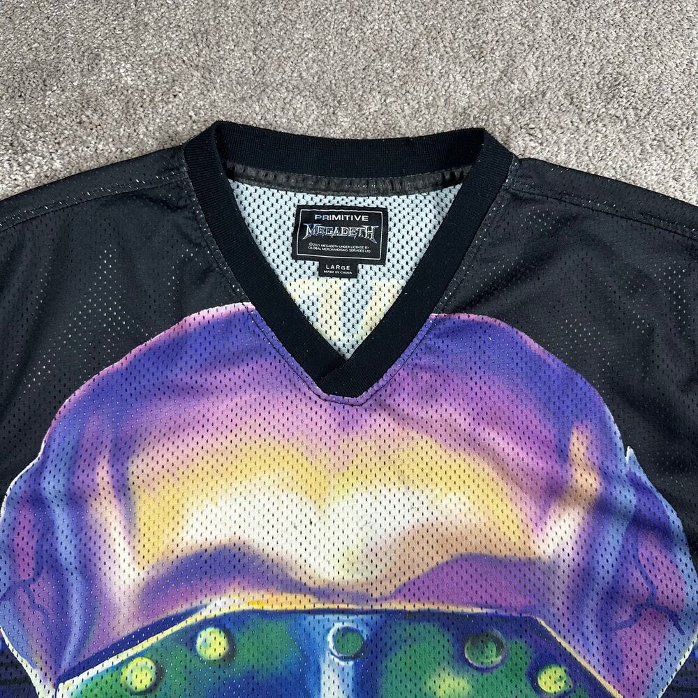 Primitive x Megadeth Rattlehead Jersey Size L Mesh Skull Graphic #18 Black - Picture 2 of 5